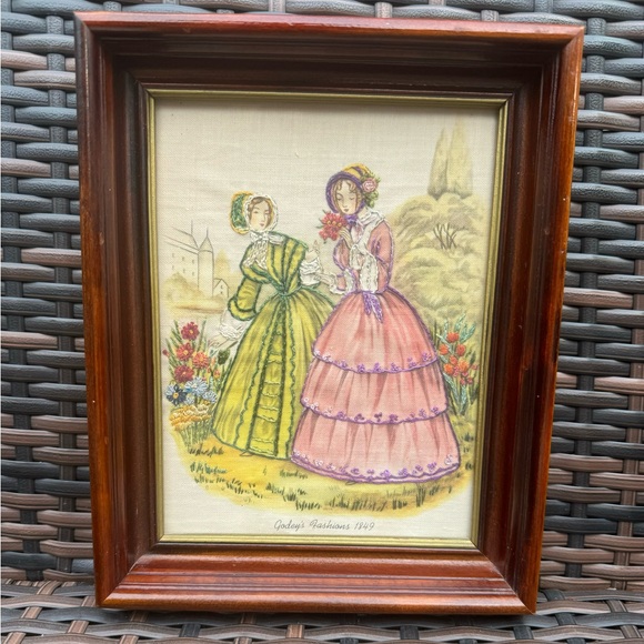 Vintage needlepoint Godey’s Fashions 1849 set of framed pictures - Picture 4 of 13